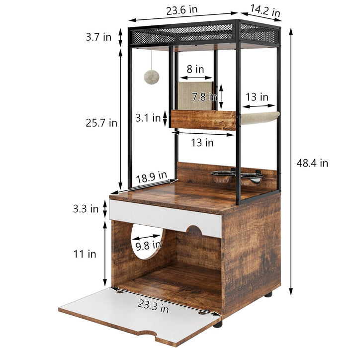 Cat Litter Box Enclosures with Cat Tree Tower, Cat Furniture ,Cat Cabinet - DTYStore