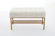End of Bed Bench with Shelf, Teddy fabric Upholstered Storage Shoe Bench, Modern Bedroom Bench with Metal Legs for Living Room, Entryway, Dining Room, 300 LB, Linen Color(White)