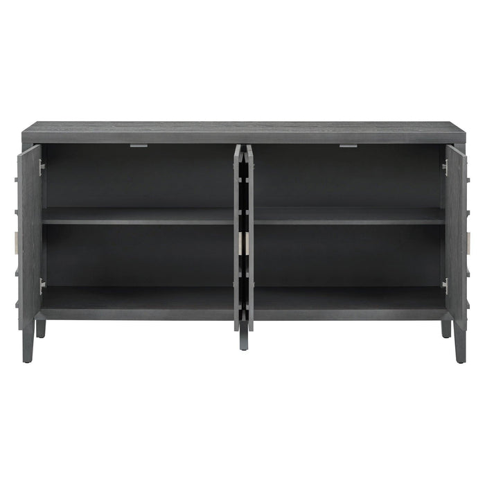 Retro Sideboard Door with Circular Groove Design and Round Metal Door Handle for Entrance, Dining Room, Living Room