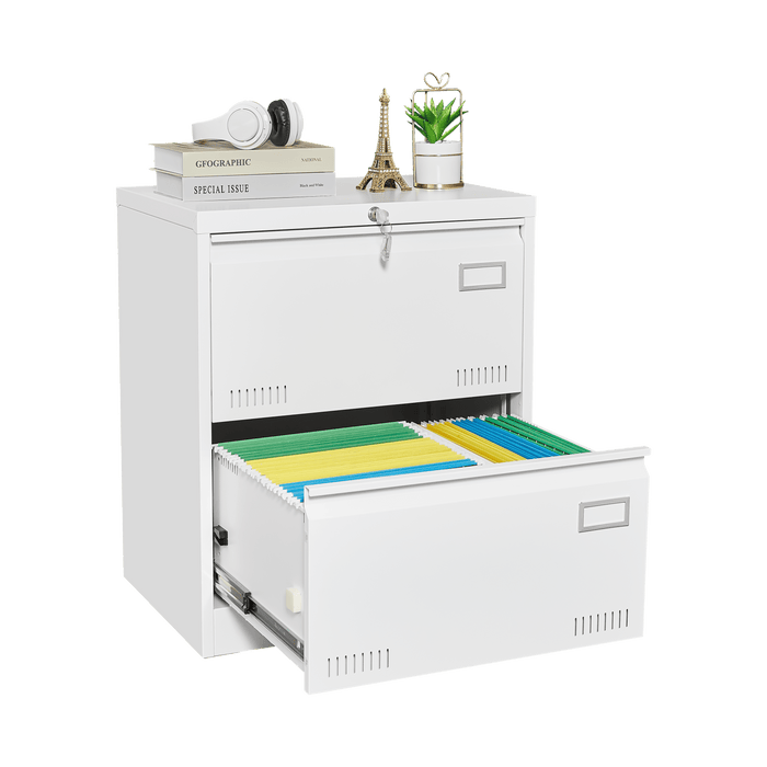 Filing Cabinet Lateral File Cabinet 2 Drawer, White Filing Cabinets with Lock, Locking Metal File Cabinets Three Drawer Office Cabinet for Legal/Letter/A4/F4 Home Offic - DTYStore