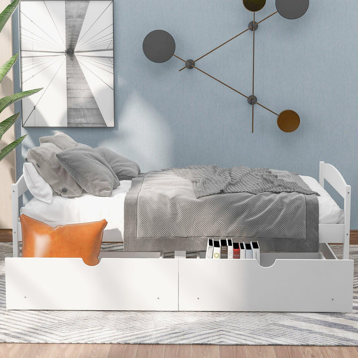 Twin Size Platform Bed, with two drawers, white - DTYStore