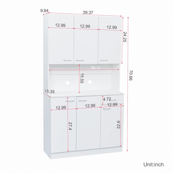70.87" Tall Wardrobe& Kitchen Cabinet, with 6-Doors, 1-Open Shelves and 1-Drawer for bedroom,White - DTYStore