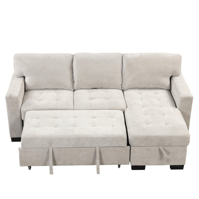Stylish and Functional Light Chaise Lounge Sectional with Storage Rack Pull-out Bed Drop Down Table and USB Charger Light Gray - DTYStore