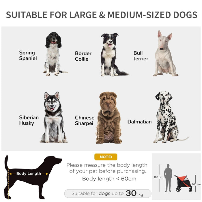 One-Click Foldable Doggy Stroller for Medium Large Dogs, Pet Stroller with Storage, Smooth Ride with Shock Absorption, Mesh Window, Safety Leash, Big Dog Walking Stroller, Red