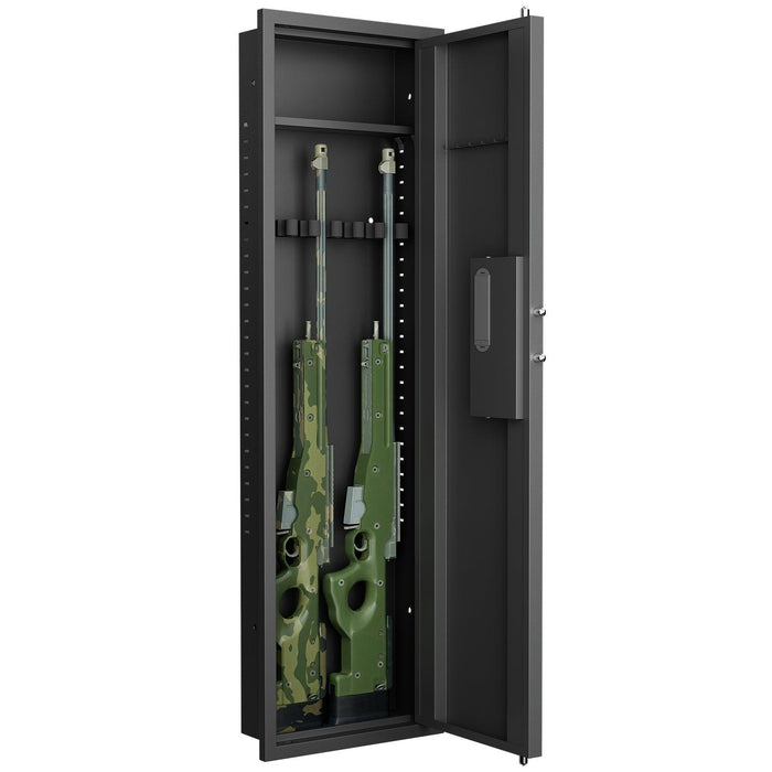 53" Fingerprint Touch Panel In-Wall Safe,Hidden Wall Gun Safe for Rifles with Adjustable Shelves,Assembled Storage Multifunctional Wall Safe for Firearm and Valuables (Black-Fingerprint) - DTYStore
