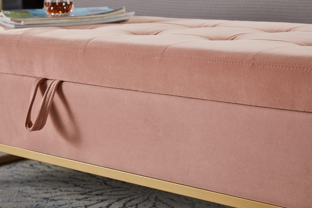 58.6" Bed Bench Metal Base with Storage Pink Velvet - DTYStore