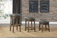 Round Swivel Counter Height Stools Set of 2, Gray Faux Leather 360-degree Swivel Seat Nailhead Trim Solid Wood Frame Brown Finish Furniture - DTYStore
