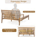Outdoor Daybed, Patio Daybed with Four Pillows, Wooden Outdoor Bed with Curved Armrests for Poolside, Backyard, Garden (Light Teak+Beige Cushion) - DTYStore