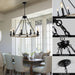 Rustic Farmhouse 10-Light Candle Chandelier, Black Metal and Wood Round Hanging Light Fixture for Dining Room, Kitchen, Living Room, Adjustable Height, E12 Bulb Base (No Bulbs) - DTYStore