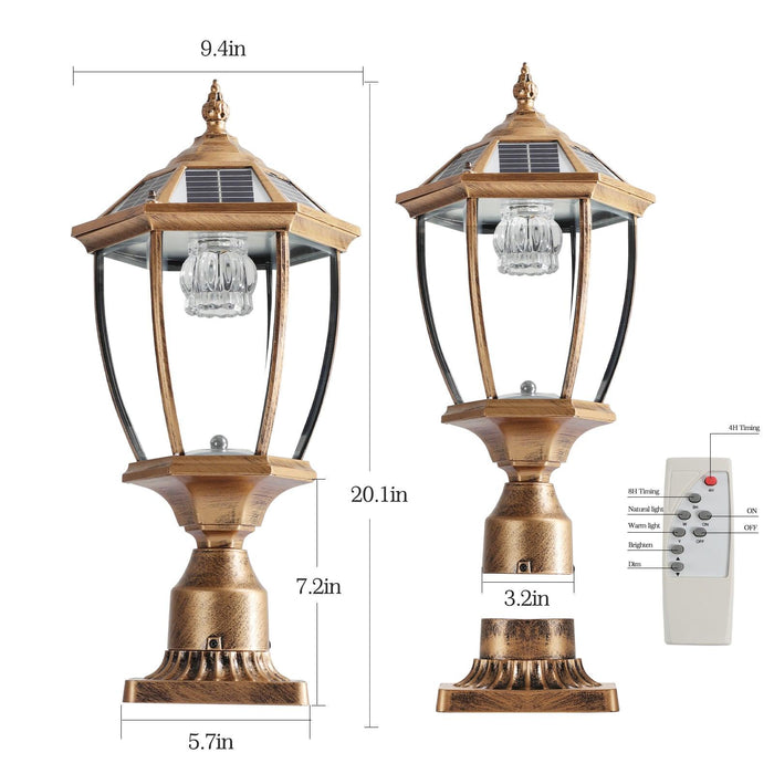 Retro Gold Solar Column Headlights With Dimmable LED(2 pack)