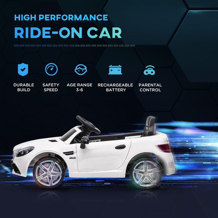 Mercedes SLC 300 Licensed Kids Electric Car with Remote Control, 12V Battery Powered Kids Ride on Car with Music, Lights, Suspension for 3-6 Years Old, White