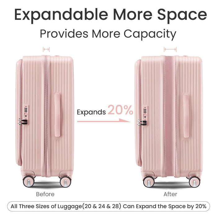 Luggage Sets 3 Piece(20/24/28), Expandable Carry On Luggage with TSA Lock Airline Approved, 100% PC Hard Shell and Lightweight Suitcase with Front Pocket and Spinner Wheels - DTYStore