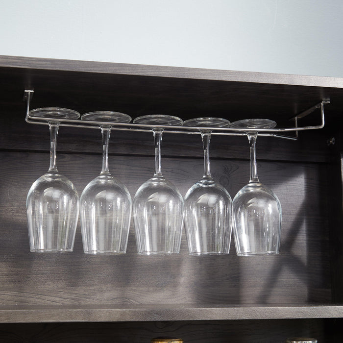 Coffee Bar Cabinet Kitchen Cabinet with Microwave Stand Metal Frame Side Home Source Bar Cabinet Cabinet and Hollow out Barn Design Wood Cabinet L26.77''*W15.75''*H67.32'' Charcoal Gray - DTYStore