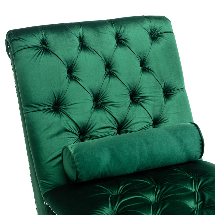 COOMORE Velvet Chaise Lounge Indoor,Button-Tufted Upholstered Chaise Lounge Chair with Pillow for Bedroom Living Room Office (Emerald Velvet) - DTYStore