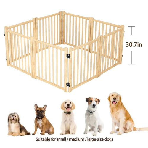 8-Panel Wooden Freestanding Dog Gate, Step Over Indoor Pet Fence for Doorways and Stairs - Image 5