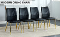 Four black dining chairs. A medieval modern chair made of PU material with soft cushions, equipped with golden metal legs. Suitable for restaurants and living rooms - DTYStore