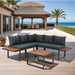 4 Piece L-Shaped Patio Wicker Outdoor 5-Seater Sectional Sofa Seating Group Conversation Sets with Side Table & Dark Grey Cushions - DTYStore