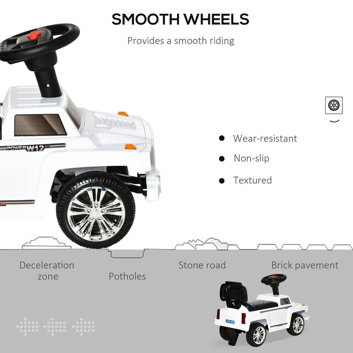 Kids Ride on Push Car, SUV Style Sliding Walking Car for Toddle with Horn, Music, Working Lights, Hidden Storage and Anti-dumping System, White