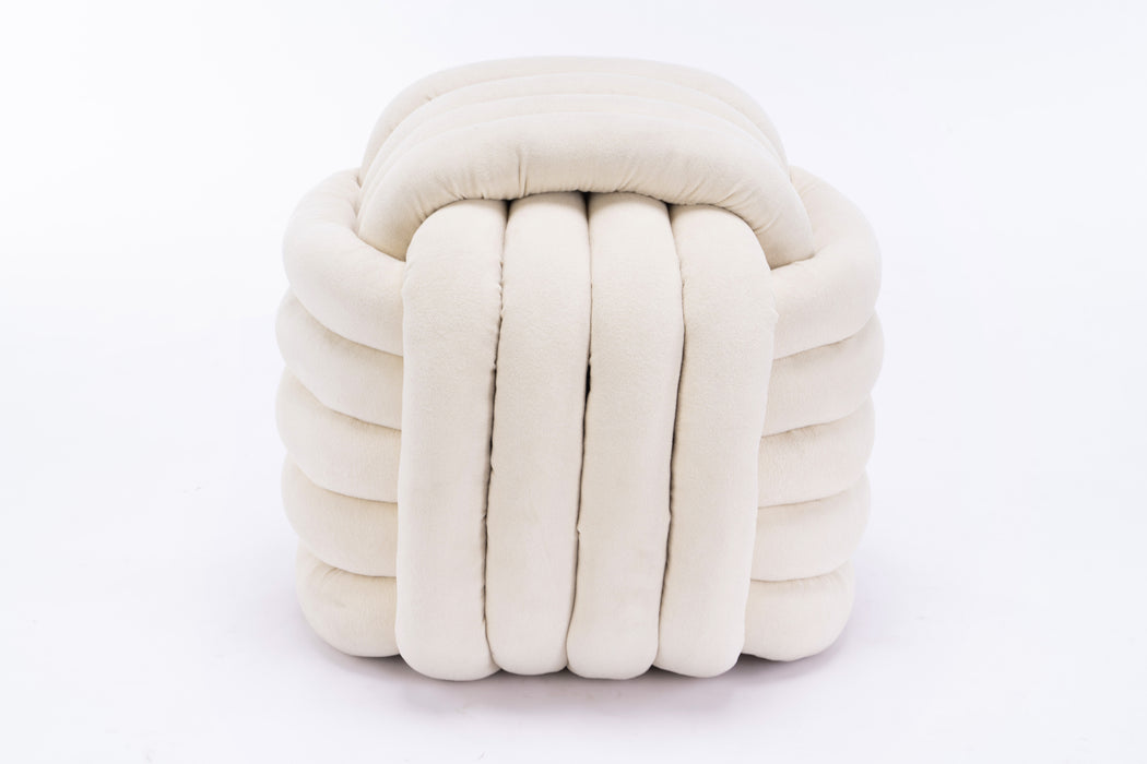 060-Chenille Fabric Modern Knot Design Ottoman Makeup Stool Footstool, Comfortable and Stylish Seat for Living Room, Bedroom ,Beige