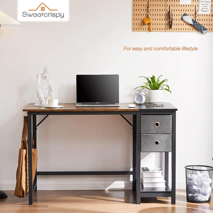 Modern Simple Style Home Office Writing Desk with 2-Tier Drawers Storage,Black Wood,47IN - DTYStore