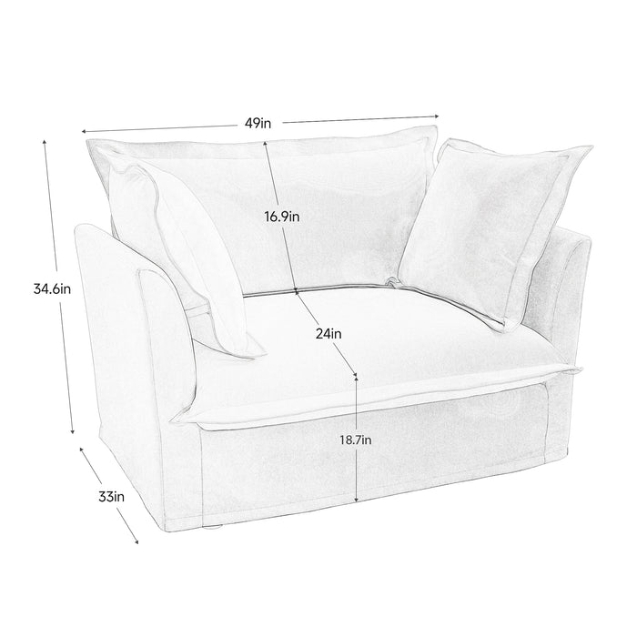 Slip-covered Armchair with 1 Big Back Cushion and 2 Big Toss Pillows, Single Deep Seat Comfy Single Couch Sofa Multiple Large Soft Pillows, Chenille Fabric, Green