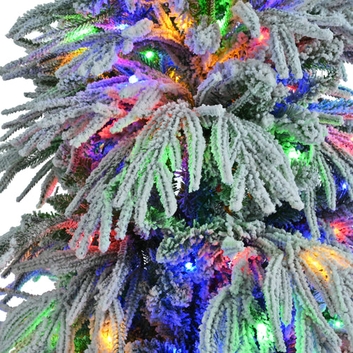 Pre-Lit Spruce Snow Flocked Christmas Tree Set-4FT, 6FT, 7.5FT, Artificial Hinged Xmas Tree with 800 Warm-Yellow & Colorful LED Lights, 8 Flashing Modes, Holiday Office Home Décor - Image 16