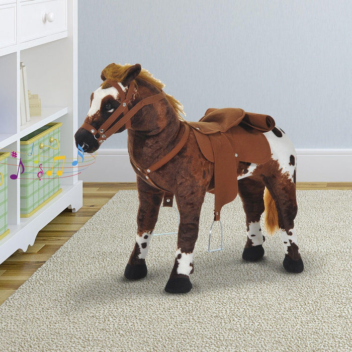Sound-Making Ride On Horse for Toddlers 3-5, with Neighing and Galloping Sound, Stuffed Animal Horse Toy for Kids with Padding, Soft Feel, Brown - DTYStore