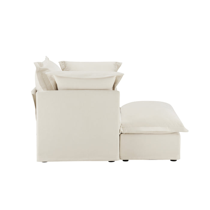 Upholstered Slipcovered Armchair with Ottoman, Deep Seat Armchair W/ Wide Ottoman for Living Room, Armchair Sets with Large Soft Pillows(Set of 2),Chenille Fabric,Cream
