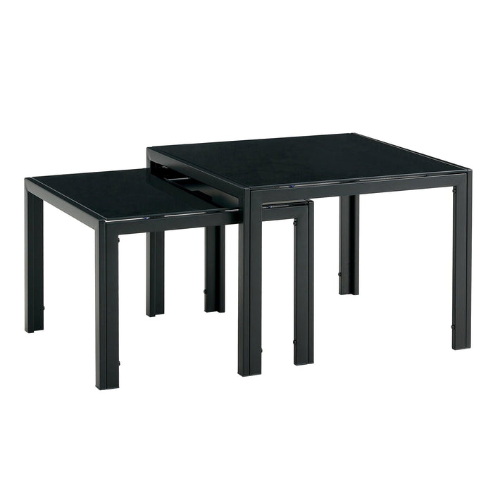 Nesting Coffee Table Set of 2, Square Modern Stacking Table with Tempered Glass Finish for Living Room,Black