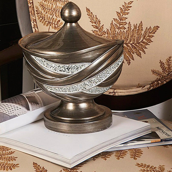10.5" Tall Polyresin Decorative Jewelry Box with Silver Swirl Pattern and Baroque Style