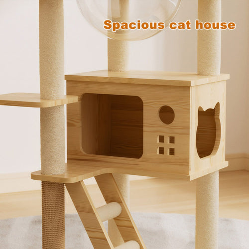 48.8' Modern Cat Tower, Wood Cat Tree Tower for Indoor Cats, Cat Tree with Sisal-Covered Scratching Posts and Top Perch, Cat Condo with Acrylic Hammock for Small Large Cats - Image 5