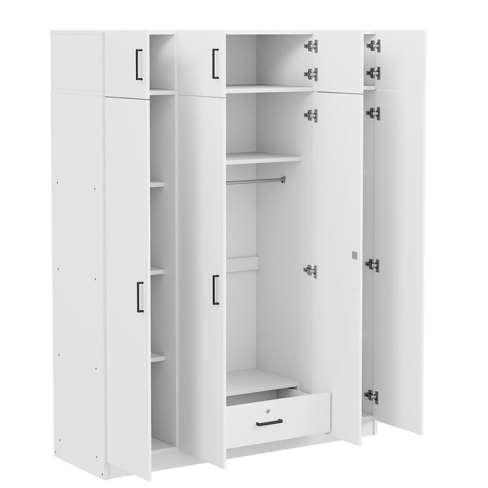 4-Door Wardrobe with 1 Drawer and Top Cabinet , White