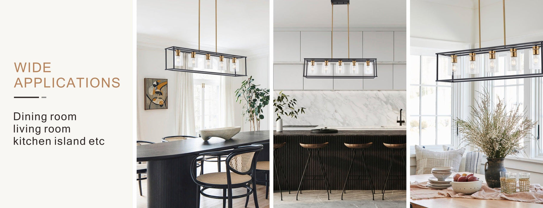 5-Lights Industrial Farmhouse Style Hanging Decorative Rectangle Pendant Lights, Black Antique Brass With Clear Glass Shade, Dining Room Kitchen Island Chandelier - DTYStore