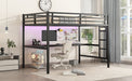 Metal Full XL Size Loft Bed with Power Outlet and LED Lighted, Space-Saving, Noise Reduced, Black - DTYStore