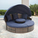 Hot Sale KD Rattan Round Lounge With Canopy Bali Canopy Bed Outdoor, Wicker Outdoor Sofa Bed with lift coffee table - DTYStore