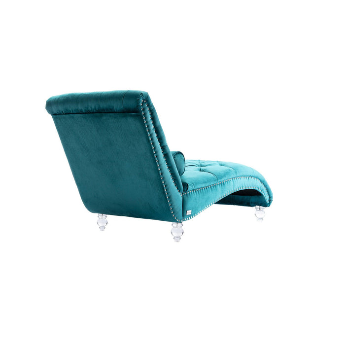 COOMORE Velvet Chaise Lounge Indoor,Button-Tufted Upholstered Chaise Lounge Chair with Pillow for Bedroom Living Room Office (Teal Velvet) - DTYStore