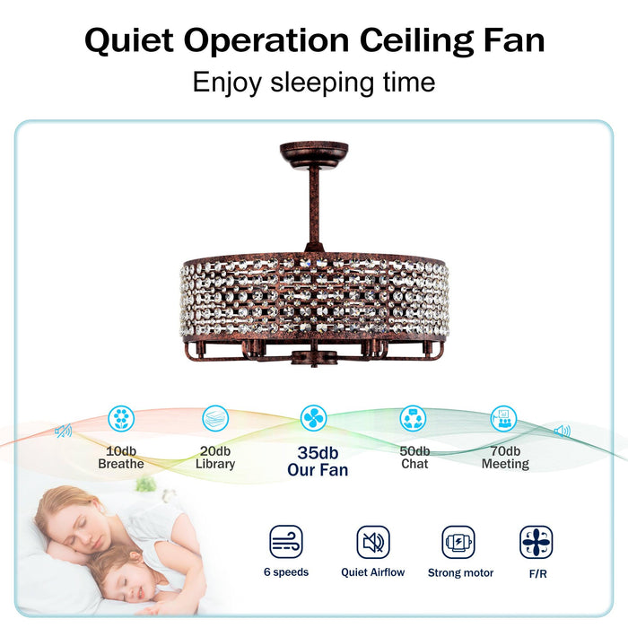 Dia 26.8 inch Chandelier Ceiling Fan ,Crystal Shade Ceiling Fan with Remote Control,3 ABS Blade--4-light( No Include Bulb)