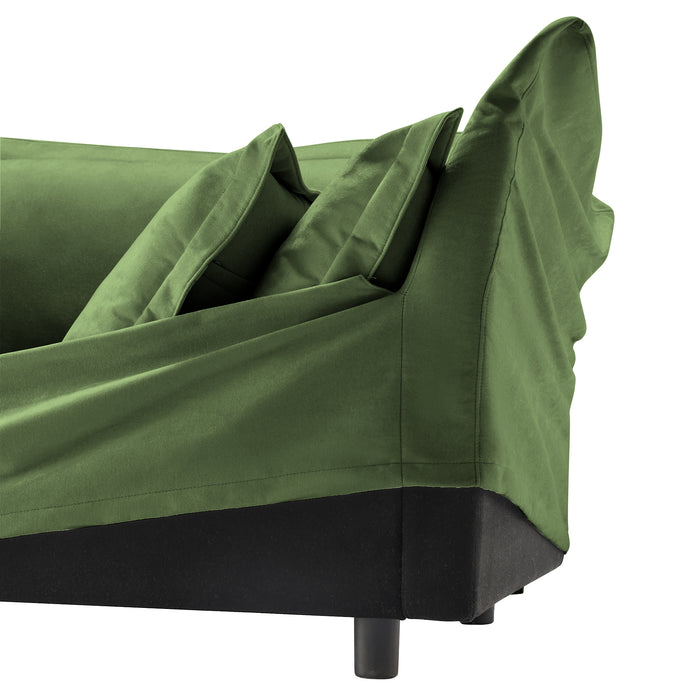 Slip-covered Armchair with 1 Big Back Cushion and 2 Big Toss Pillows, Single Deep Seat Comfy Single Couch Sofa Multiple Large Soft Pillows, Chenille Fabric, Green