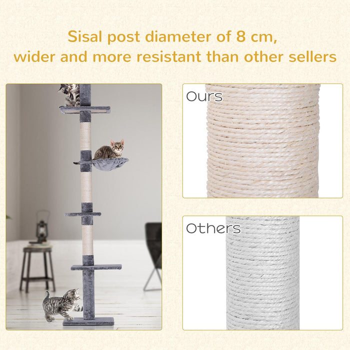 9' Adjustable Height Floor-To-Ceiling Vertical Cat Tree - Grey and White - DTYStore