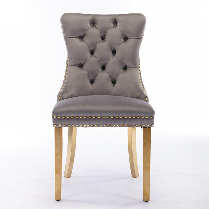Nikki Collection Modern, High-end Tufted Solid Wood Contemporary Velvet Upholstered Dining Chair with Golden Stainless Steel Plating Legs,Nailhead Trim,Set of 2,Gray and Gold - DTYStore