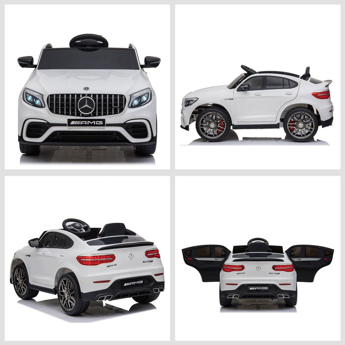 12V Toddler Ride On Car with Remote Control, Mercedes Benz AMG GLC63S Coupe, Electric Car with 2 Speed, MP3 Player, Light, Horn, Songs, Suspension, White