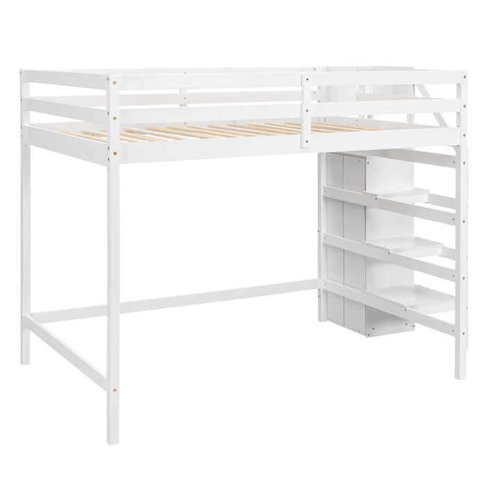 Full Size Loft Bed with Built-in Storage Wardrobe and Staircase, White(Old SKU:SM000527AAK)