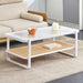 Modern Minimalist White Double Layered Solid Wood Coffee Table. Glass tabletop, imitation rattan edge table. Rectangular table suitable for living room, dining room, and bedroom - DTYStore