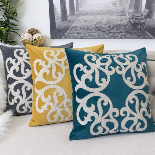 Dora Vintage Vine Pillow Cover in Green and Dark Green with Polyester Velvet Fabric, 20x20 Inches - Image 2