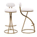 Bar Stools Set of 2 S-shaped Gold Barstools with Backrest Floral Print Upholstered Dining Chairs Counter Height Stool for Kitchen Island (Gold & White Print) - DTYStore