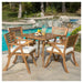 Outdoor Hermosa 5 Piece Wood Dining Set With Cushions, Teak Finish With Beige Cushion - DTYStore