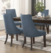 Blue Textured Fabric Upholstered Side Chairs Set of 2, Dark Walnut Finish Wooden Legs Modern Dining Kitchen Furniture - DTYStore