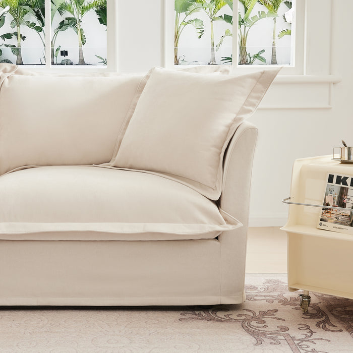Upholstered Slipcovered Armchair with Ottoman, Deep Seat Armchair W/ Wide Ottoman for Living Room, Armchair Sets with Large Soft Pillows(Set of 2),Chenille Fabric,Cream