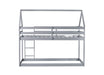 Twin over Twin Rubber Wood Floor Bunk Bed, with ladder,Guardrails,House-Shaped-Bunk Bed,Grey - DTYStore
