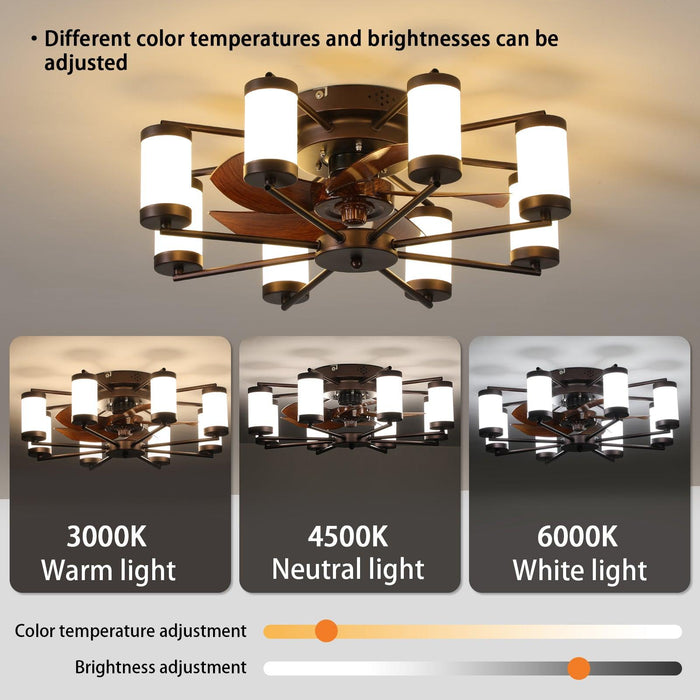 Ceiling Fan 21.7" with Dimmable Light DC Motor and 6 Speeds Reversible with Remote Control Flush Mount Low Profile Indoor with 5 Blade for Living Room, Bedroom - DTYStore